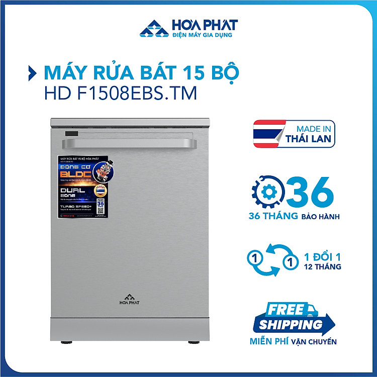 Máy rửa bát 15 bộ Hòa Phát HD F1508EBS.TM - Bảo hành 36 tháng - Hàng chính hãng