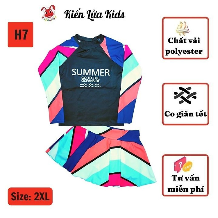 Đồ bơi bé gái tay dài đáng yêu 35-60kg, quần giả váy- tay dài cho bé bơi lâu mà không sợ lạnh