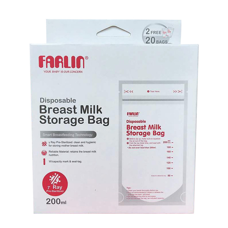 Túi trữ sữa Farlin 200ml - Hộp 20 túi tặng 02 túi - Tiệt trùng - Chịu Nhiệt đến 110 độC - Không có BPA - BP-869.1