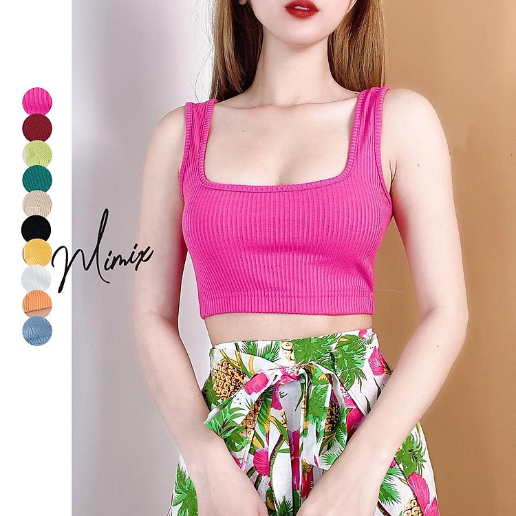 Áo croptop nữ hai dây bảng to thun gân co giãn MIMIX BZ9075