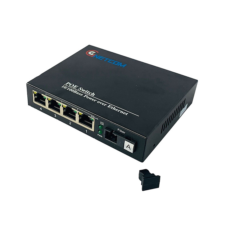 Bộ chuyển đổi quang điện POE 4xJ45 10/100M kèm cổng SC 1 sợi GNETCOM GNC-6104FE-25A ( 1 thiết bị ) - Hàng Chính hãng