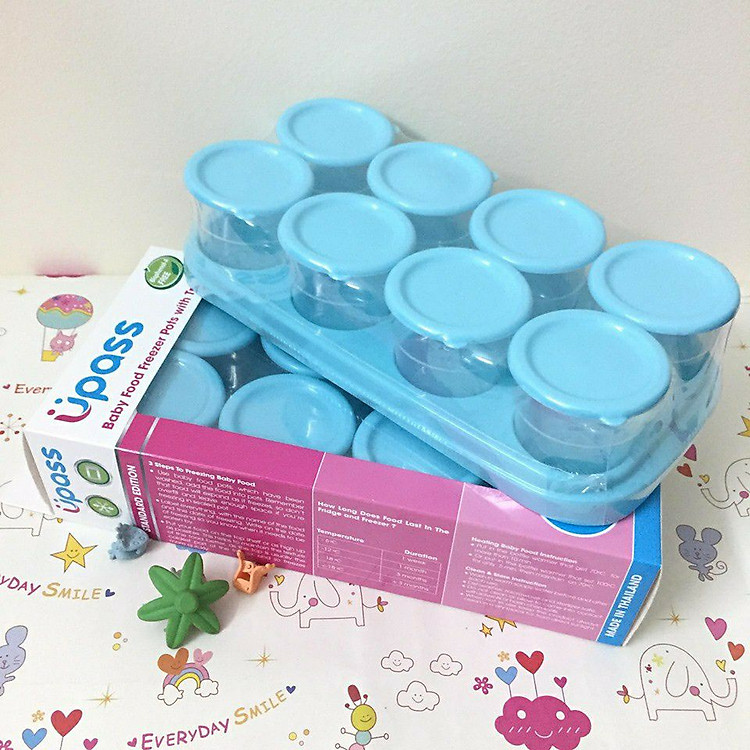 Hộp 8 Khay Trữ Đông Đồ Ăn Dặm Cho Bé 4m+ UPASS UP0070N ( Màu Xanh), Chất Liệu Nhựa Cao Cấp Không BPA An Toàn Cho Bé - Tặng kèm 01 ống bón 3ml