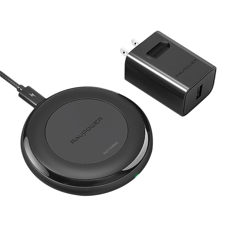 Bộ Adapter Sạc QC3.0 Và Đế Sạc Không Dây Cho iPhone X / 8 / 8 Plus RAVPower PC058 - Hàng Chính Hãng