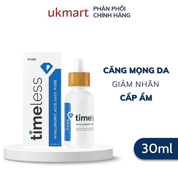 Serum Timeless Hyaluronic Acid Cấp Nước, Dưỡng Ẩm Phục Hồi Da 30ml Hyaluronic Acid Serum 100% Pure