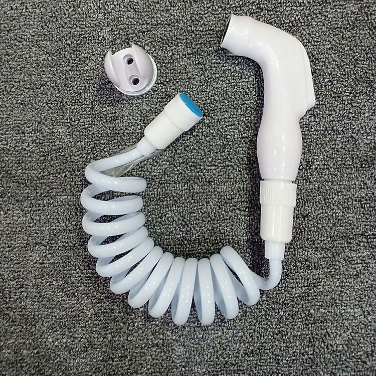 Đầu vòi xịt vệ sinh tăng áp nhựa ABS màu trắng - Dây mềm cho vòi xịt vệ sinh uốn hình lò xo bằng nhựa PU dài 1M A33-2