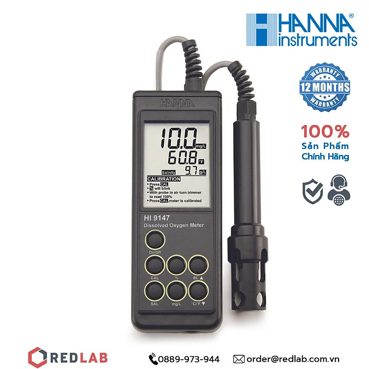 Máy Đo Oxy Hòa Tan/Nhiệt Độ Trực Tiếp - Ứng dụng trong Thủy Sản Hanna HI9147-04, bảo hành 12 tháng