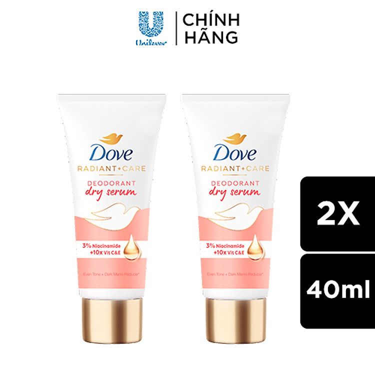 Combo 2 Kem ngăn mùi tinh chất serum vùng cánh cao cấp Dove dành cho nữ với 3% Niacinamide dưỡng da sáng mịn đều màu 40ml
