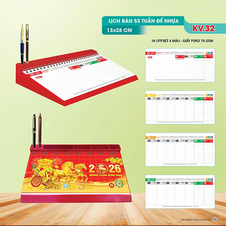 Lịch Bàn Đế Nhựa Tết 2026 (13 x 28)