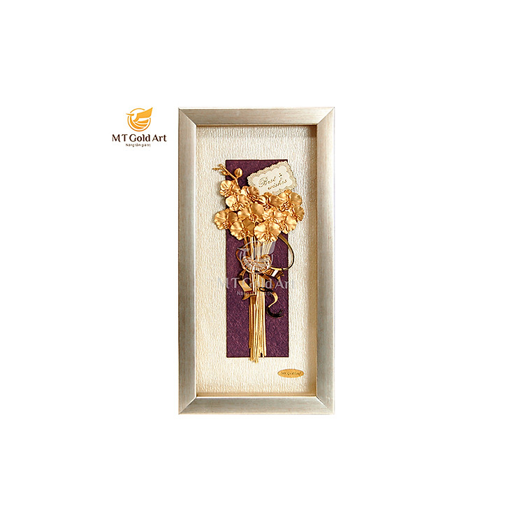 Tranh bó hoa lan dát vàng nền sáng (13x26cm) MT Gold Art- Hàng chính hãng, trang trí nhà cửa, phòng làm việc, quà tặng sếp, đối tác, khách hàng, tân gia, khai trương