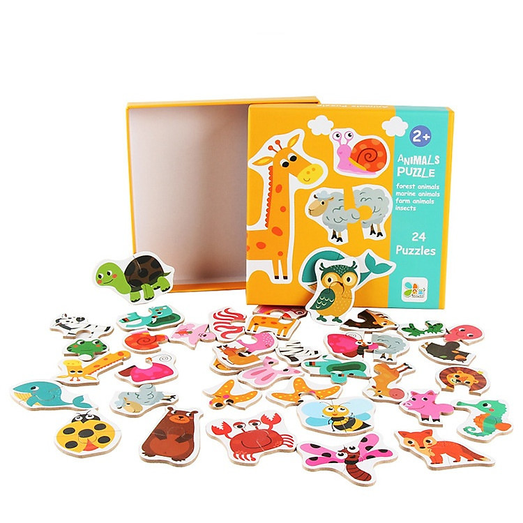Đồ chơi gỗ tranh ghép hình động vật cho bé từ 2 tuổi, xếp hình puzzel thông minh