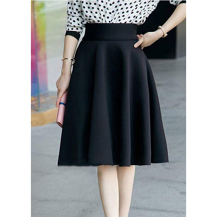 Chân váy xòe đầu gối lưng cao