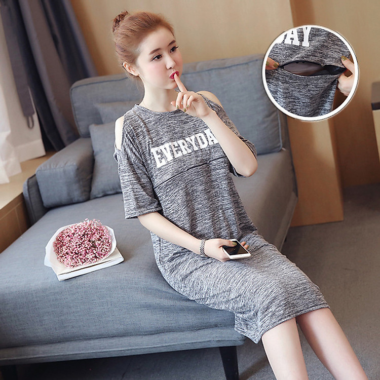 Đầm bầu, váy bầu sau sinh cho con bú chất Cotton