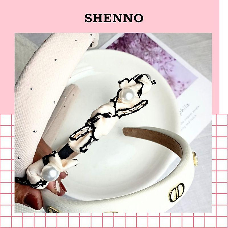 Băng Đô Cài Tóc Hàn Quốc Bờm Tóc Màu Trắng Đính Hạt Hàn Quốc Cao Cấp Cho Nữ SHENNO BD21