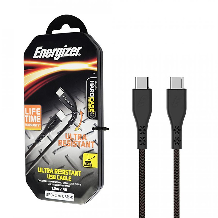 Cáp Type C to Type C 2.0 Energizer Siêu Bền 1.2m - LIFETIME WARRANTY C41C2CG - Hàng Chính Hãng