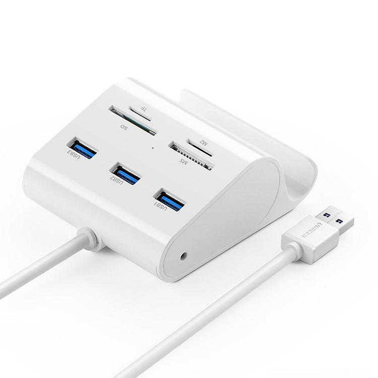 Bộ chia 3 cổng USB 3.0 kèm đầu đọc thẻ TF/SD/MS/CF, giá đỡ thiết bị, có chức năng OTG dài 0.5M UGREEN US156 30343 - Hàng Chính Hãng