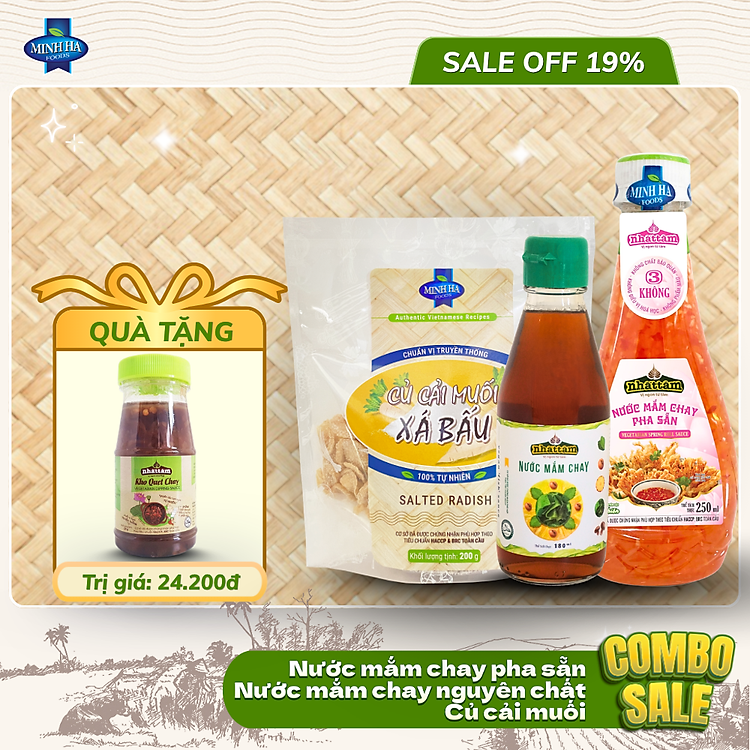 Combo nước mắm chay nguyên chất, nước mắm chay pha sẵn+ củ cải muối tặng kho quẹt chay