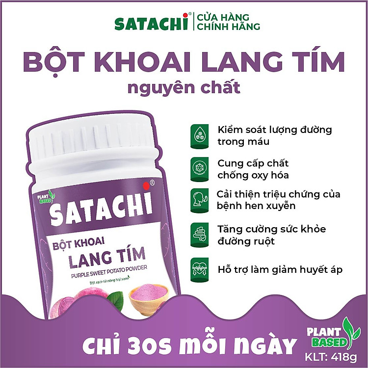 Bột Khoai Lang Tím Nguyên Chất SATACHI – 100% khoai lang tím, không đường – Hộp 418g