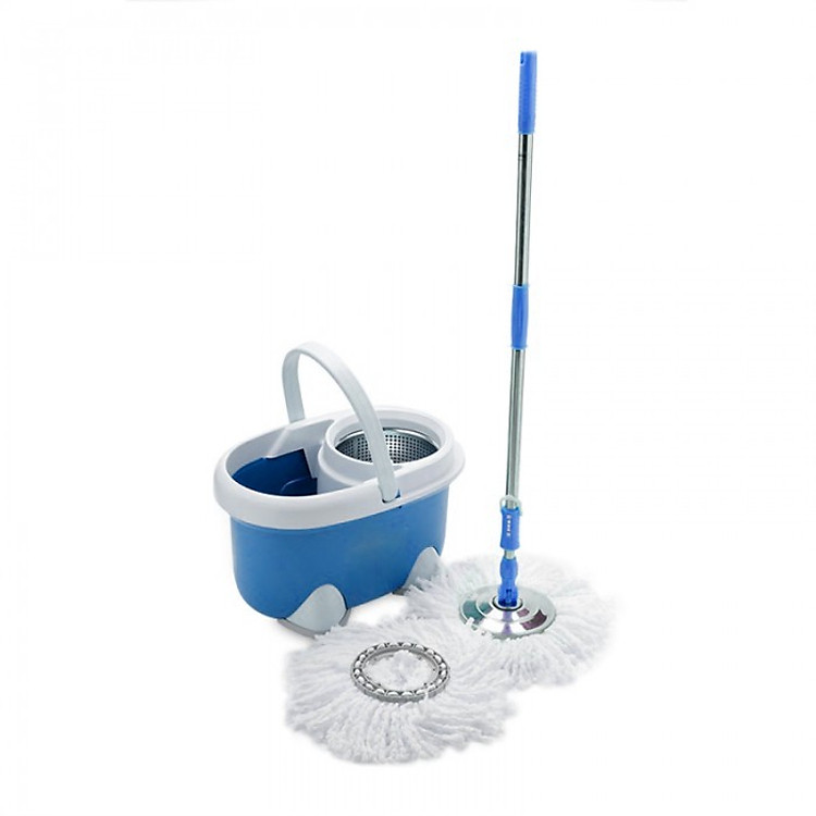 Bộ Lau Nhà Xoay Tay Rổ Inox 360 Độ Fujishi Mop Smart FJ-360 - Xanh Dương + Tặng 01 Bông Lau - Hàng Chính Hãng