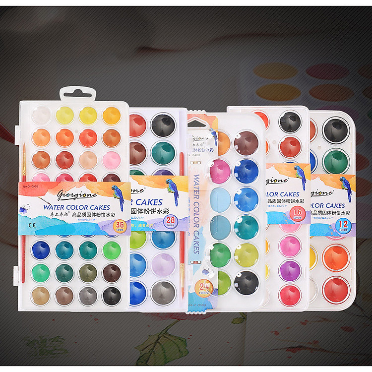 Bộ 16/28/36 màu nước Dạng Khay Tặng Kèm Bút Vẽ