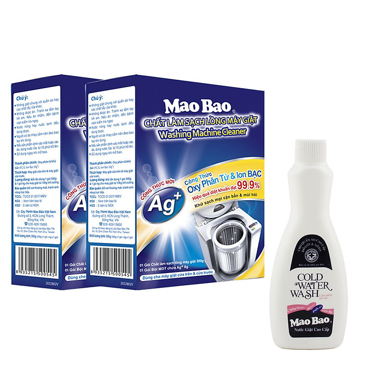 Combo 2 Hộp Chất Làm Sạch Lồng Máy Giặt Ag+ Mao Bao 306g - Tặng 1 Chai Nước Giặt Cao Cấp 86g