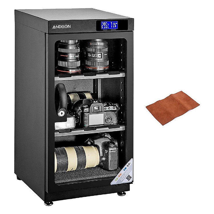 Combo Tủ Chống Ẩm Andbon AD-50C (50 Lít) + Tặng Khăn Lau Len (Da Thật) - Hàng Nhập Khẩu