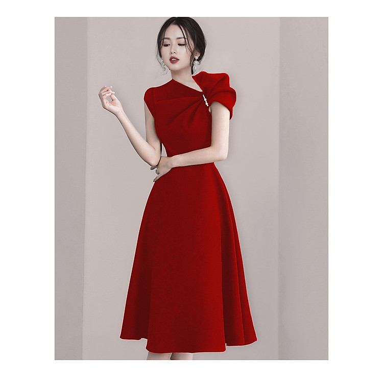 Đầm xòe nhún vai kết hạt trai thời trang a b c