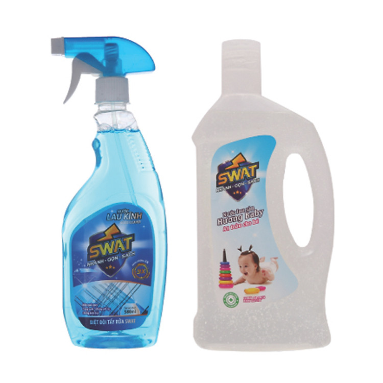 Combo Nước Lau Kính SWAT 580ML + Nước Lau Sàn SWAT Baby 1L