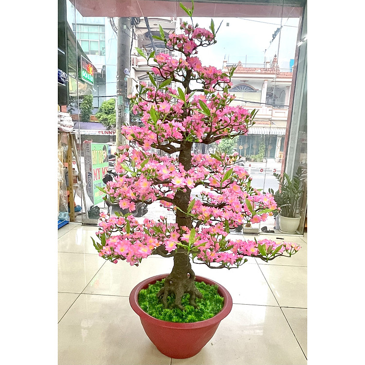 Cây Hoa Đào Bonsai Nhựa Cao 115 cm Chậu Hoa Đào Trang Trí Tết