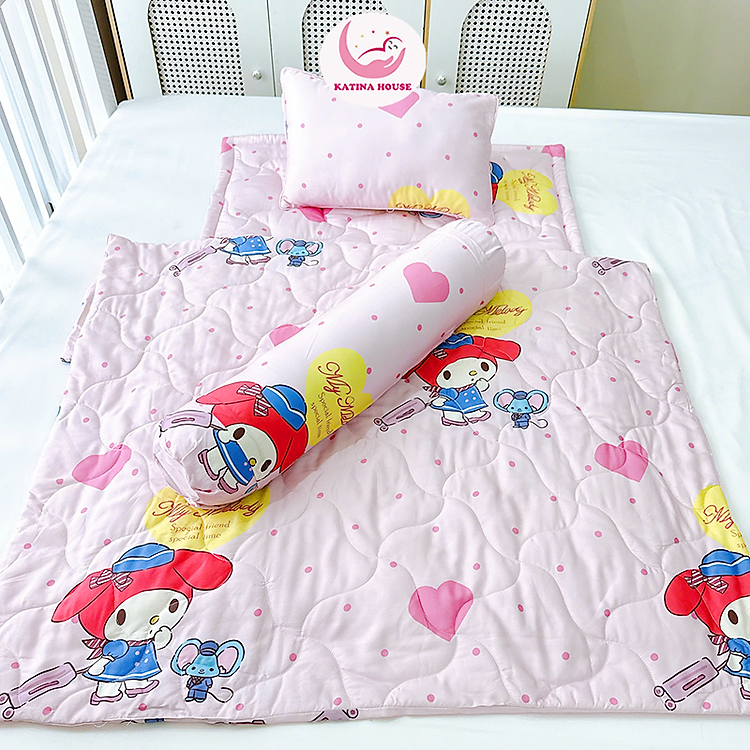 Combo 4 món Chăn gối nệm cho bé đi học Katina House, vải Tencel mềm mát, thấm hút tốt