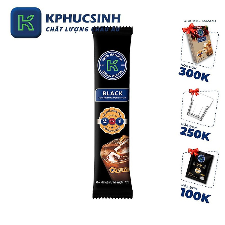 Combo 20 stick cà phê đen hòa tan Black 2in1 thương hiệu K-Coffee (17g/stick)