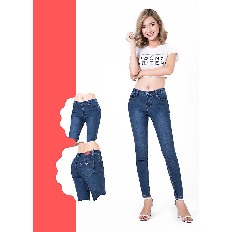 Quần jean nữ trơn wash nhẹ vải mềm co giãn
