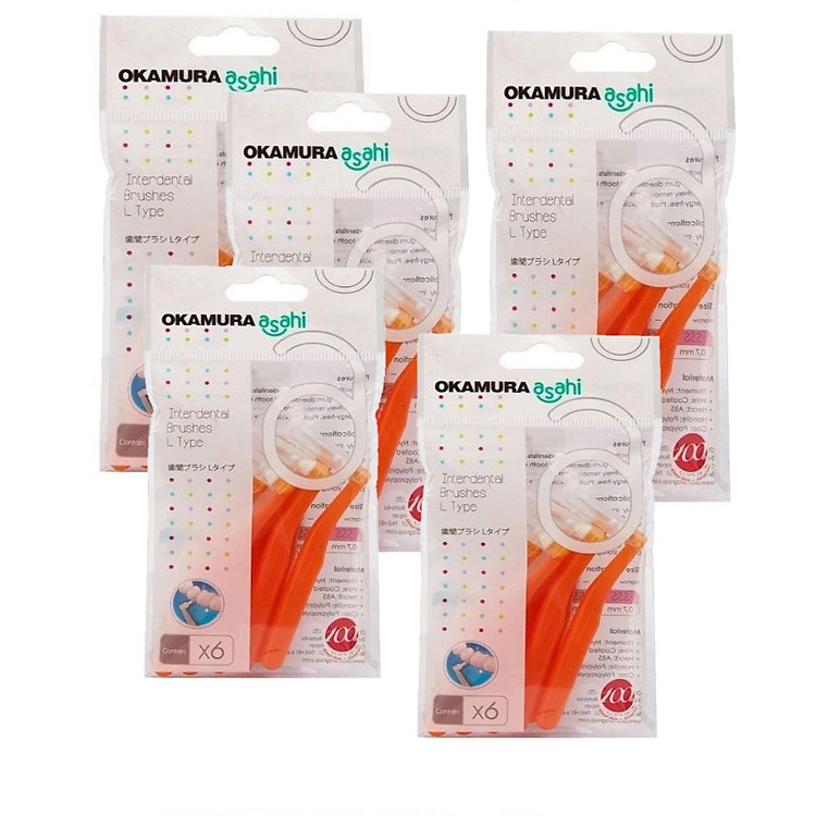 Combo 5 gói bàn chải kẽ răng cao cấp Nhật dạng chữ L - Okamura (Japan)