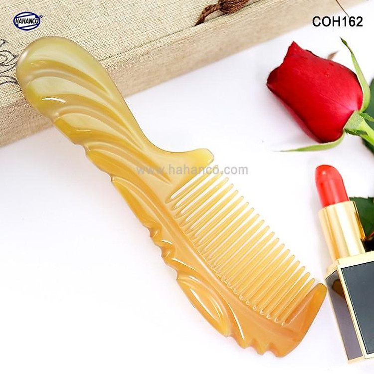 Lược sừng xuất Nhật (Size: M- 16cm) COH162 - Lược chuôi khía họa tiết đẹp - Chăm sóc tóc