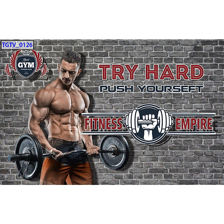 Tranh dán tường 3d trang trí phòng gym -ép kim sa - có sẵn keo GY23
