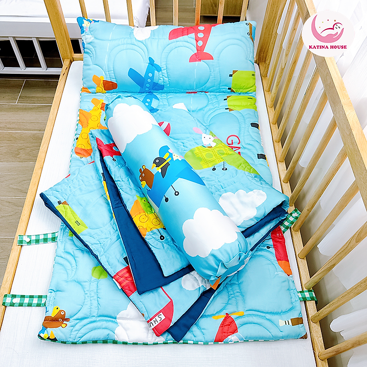 Trọn bộ Combo Túi nệm, gối ôm, mền Katina House, vải Tencel 60s bóng mượt mát lạnh, phù hợp mầm non tiểu học