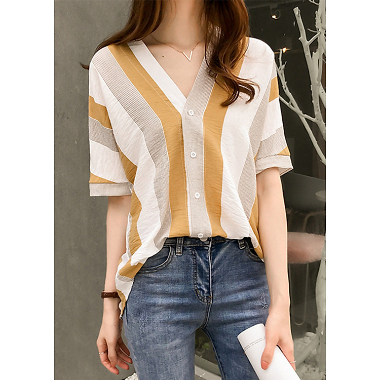 Áo nữ cổ V công sở Haint Boutique ALe10( vàng)