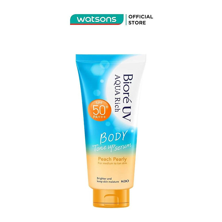Serum Chống Nắng Biore UV Aqua Rich Dưỡng Thể Nâng Tông Body Tone Up Peach Pearly SPF50+ PA+++ 130ml