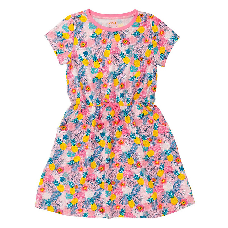 Áo Đầm M.D.K Tay Ngắn Thắt Eo Printed Dress (Printed Dress With Contrast Color Piping) Hoa