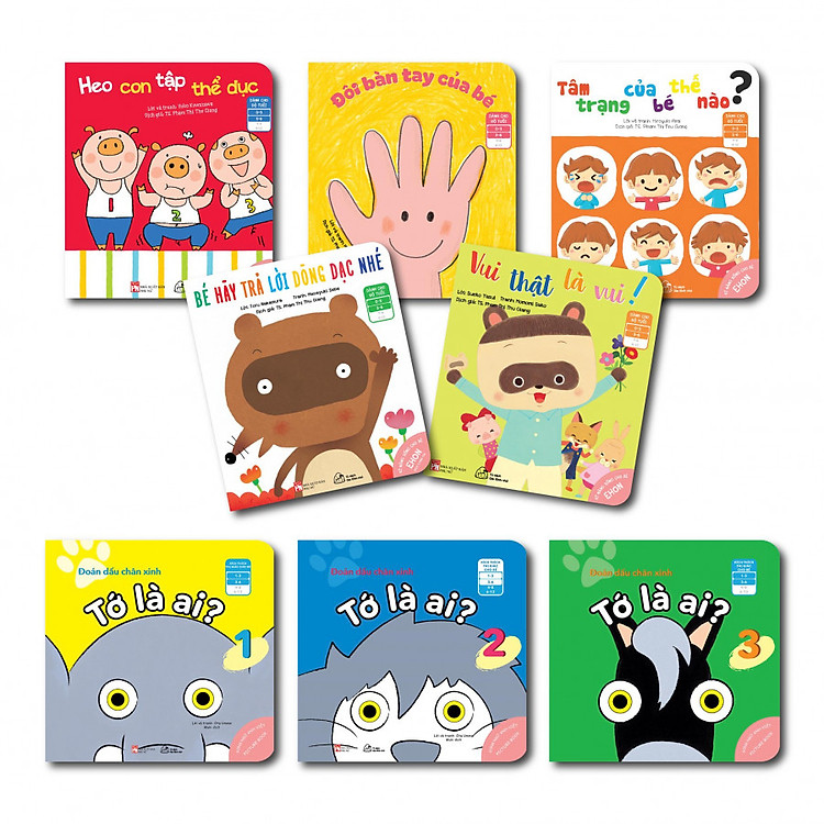 Combo 02 Bộ sách Ehon 05 cuốn kỹ năng sống + 03 cuốn Kích thích thị giác Đoán dấu chân xinh cho bé 0 - 6 tuổi