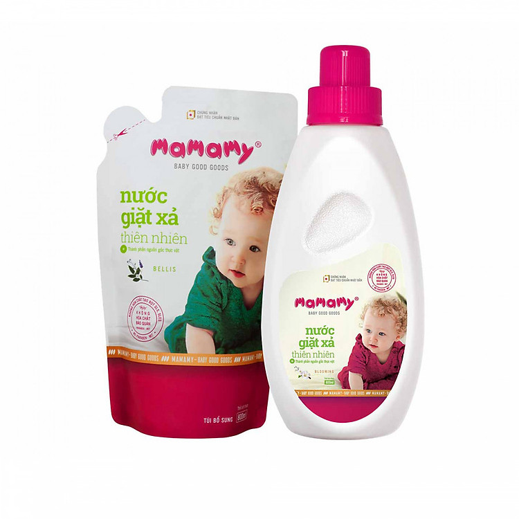 Combo 1 chai nước giặt xả thiên nhiên Mamamy 800ml (Bellis) + 1 túi bổ sung 800ml