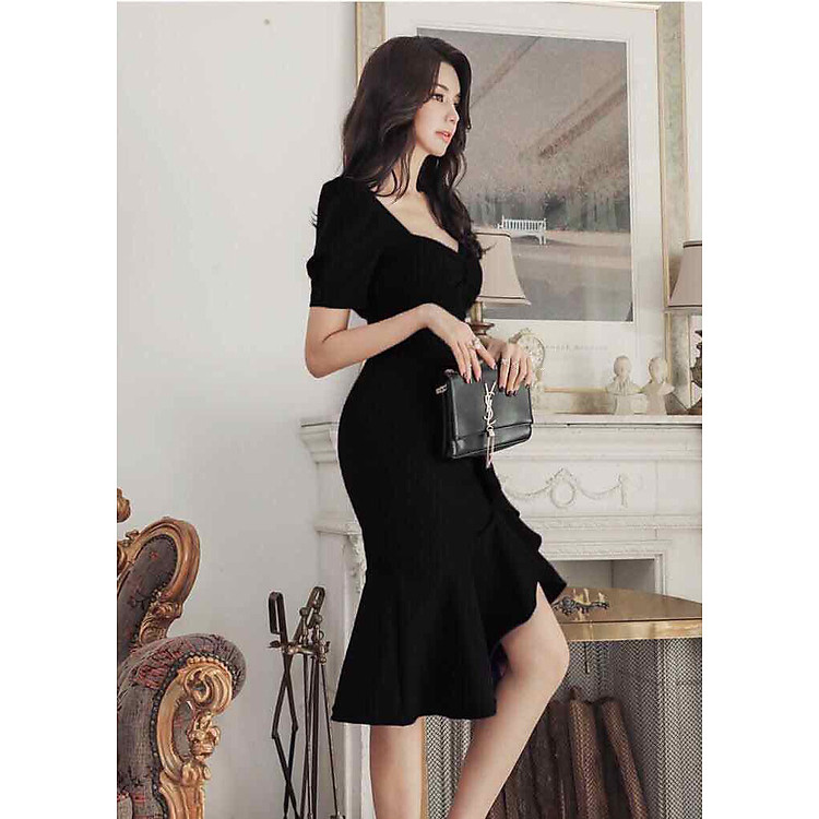 ĐẦM ĐUÔI CÁ CỔ VUÔNG TAY PHỒNG SANG TRỌNG - sk63723