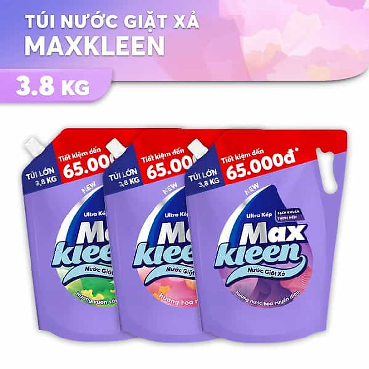 Thùng 3 Túi Nước Giặt Xả MaxKleen Hương Hoa Nắng (3.8kgx3)