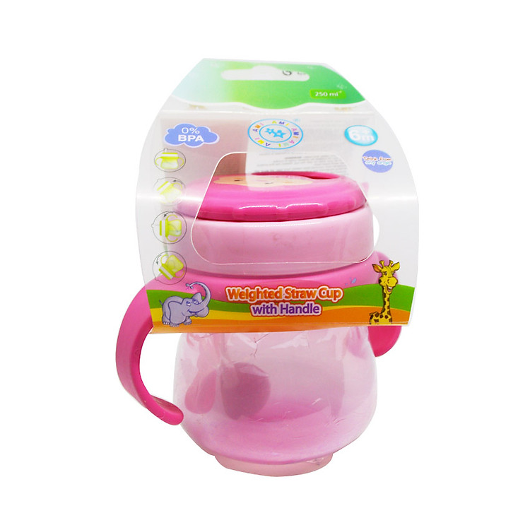 Bình tập uống ống hút đáy nặng Ami Thái Lan 250ml (AM55411) - Màu hồng