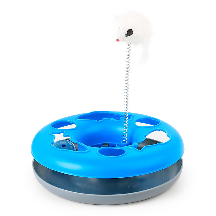 Đồ chơi mèo bóng 1 tầng hình tròn gắn lông - Màu ngẫu nhiên