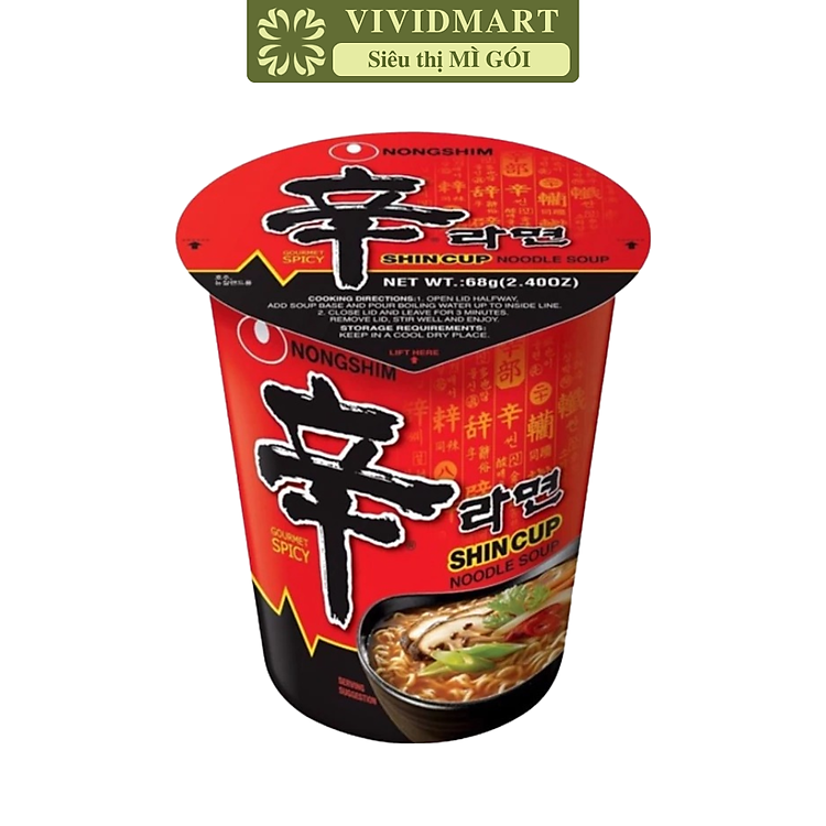 NONGSHIM - Mì ly Shin Ramyun truyền thống, Mì ly Nongshim Shin Ramyun, Mì ly Nongshim Hàn Quốc, Mì Shin Ramyun ly (68g/ly)