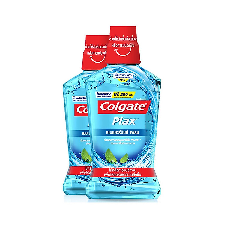 Bộ đôi nước súc miệng Colgate diệt 99% vi khuẩn Plax bạc hà 500ml/chai