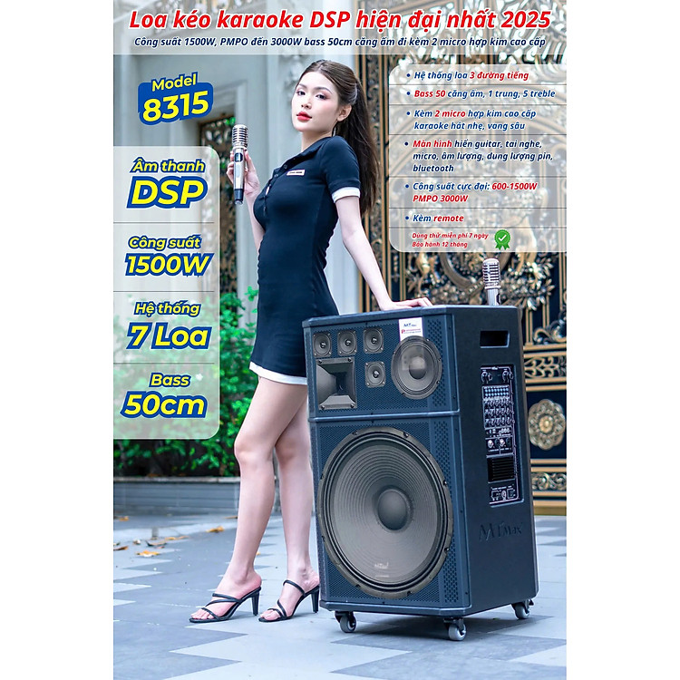 Loa karaoke nghe nhạc nhập khẩu nội địa 8315 Bass 45,1 Trung, 5 Treble Công suất 1500W kèm 2 mic chống hú hát hay hàng nhập khẩu