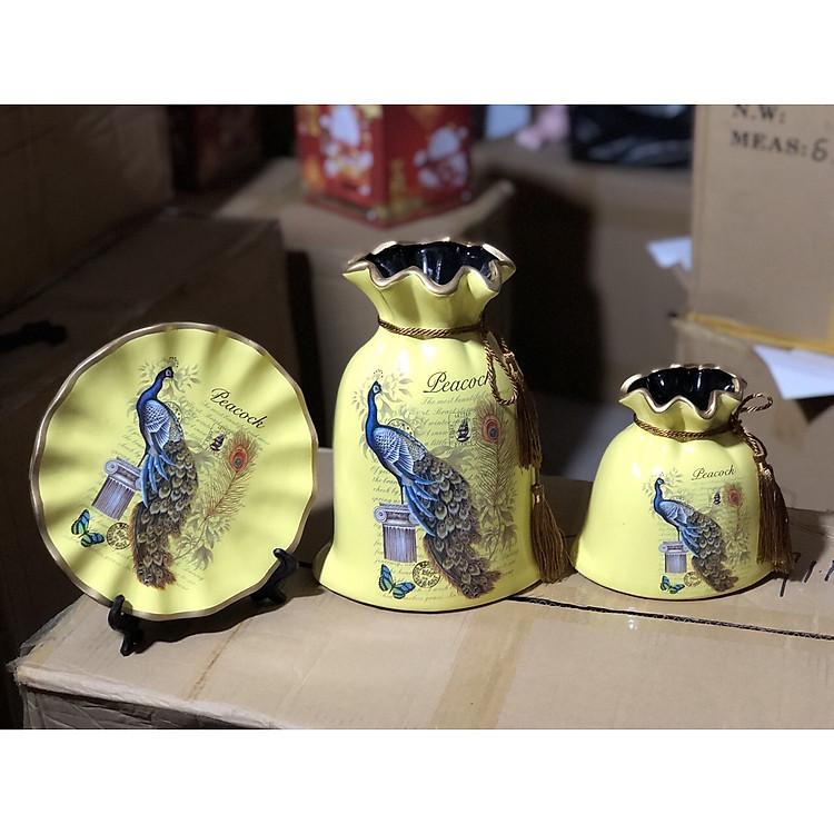 Set 3 bình hoa gốm sứ decor cao cấp