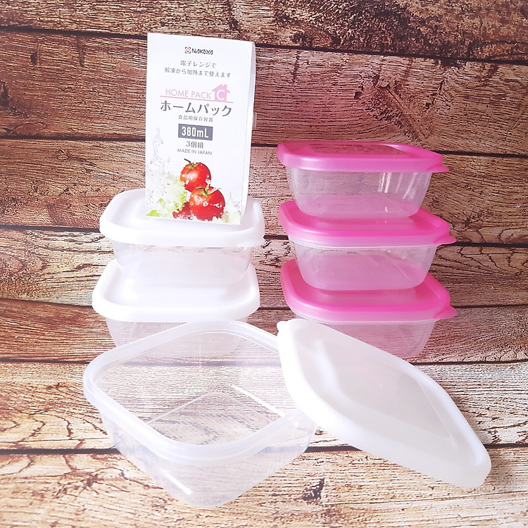 Set 6 hộp đựng thực phẩm Nakaya 380ml (Trắng & hồng)