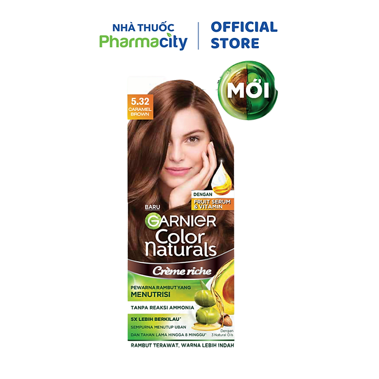Kem Nhuộm Tóc Garnier Màu 5.32 Nâu Caramel (50g+50ml+5g/Hộp)